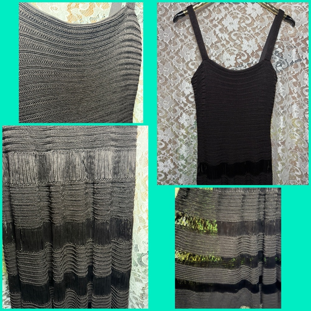 Carmen Marc Valvo Blackish brown Striped Knit Midi Dress small